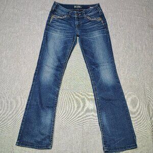 Silver Jeans Women's Size 28x32 Dark‎ Wash Suki Mid Boot Cut Stretch Flap Stud
